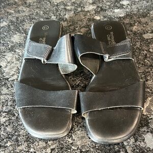 Women’s Leather Montego Bay Sandals Velcro Adjustable Buckle Black Size 9 1/2